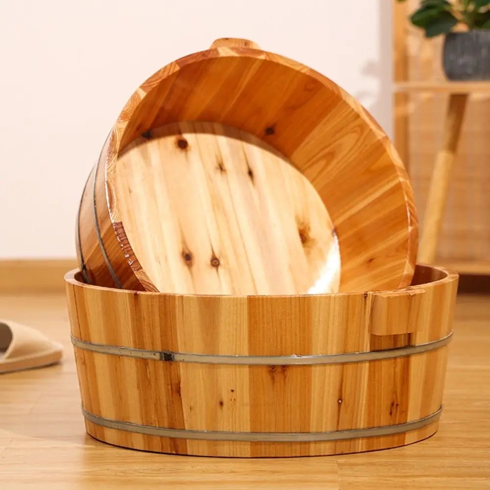 

Anti-Leak Wooden Foot Tub Thickened Double Handle Bucket for Soaking Feet Large Thermal Foot Soaking Spa Bucket Outdoor Camping