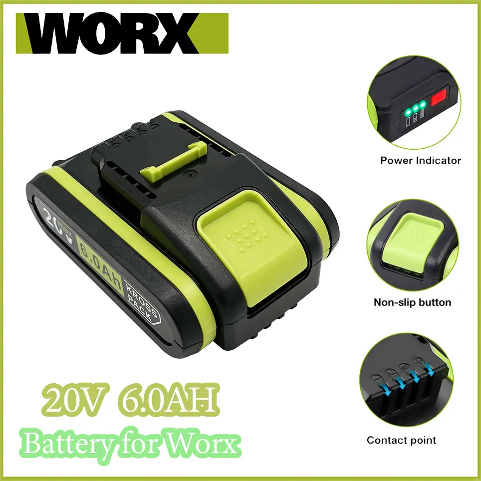 

20V 6000 MAh Lithium Battery Suitable for Worx WA3551 WA3553 WX390 WX176 WX178 WX386 WX678