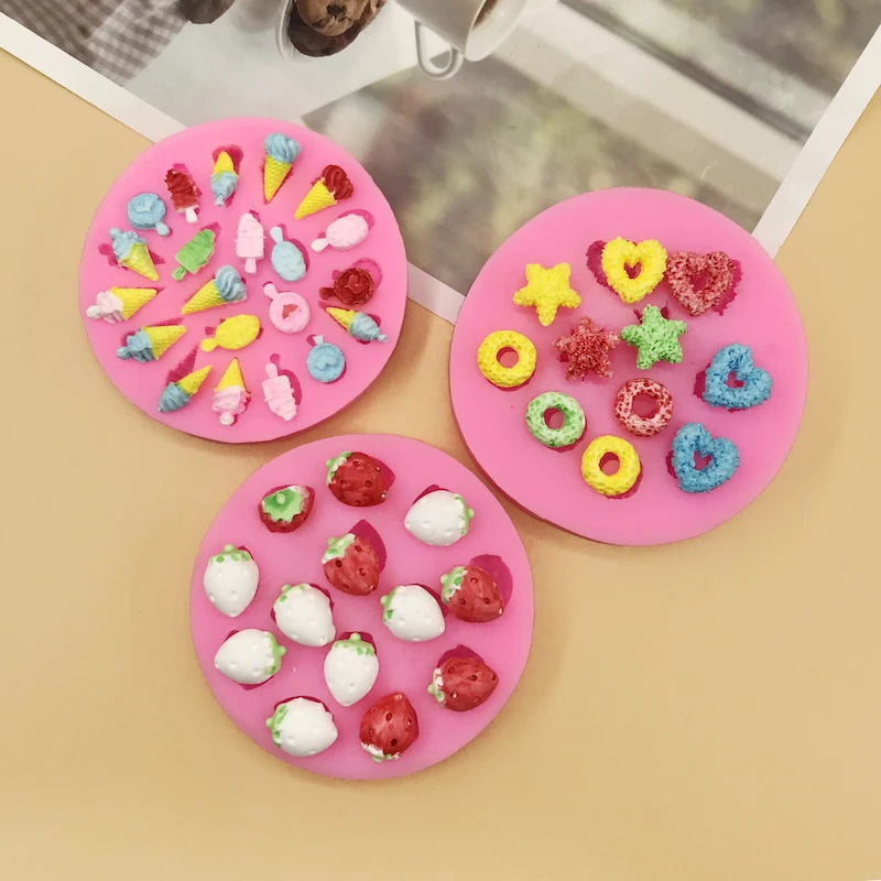Ice cream, strawberry, heart, donut, cartoon silicone mold, fire paint, wax particles, flip sugar, chocolate baking tool