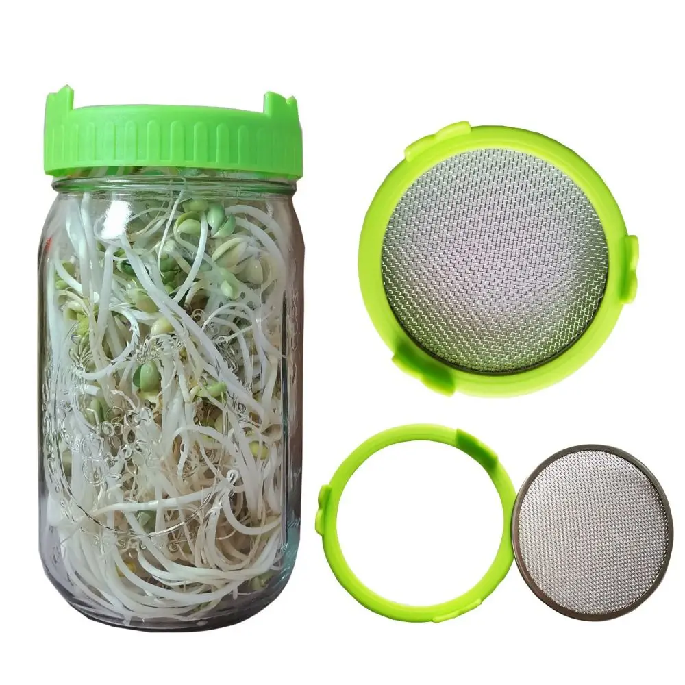 Plastic Sprouting Lid With Mesh Screen Mesh Cover Sealing Ring Lid For 86mm Wide Mouth Mason Sprout Jars Germination Strainer