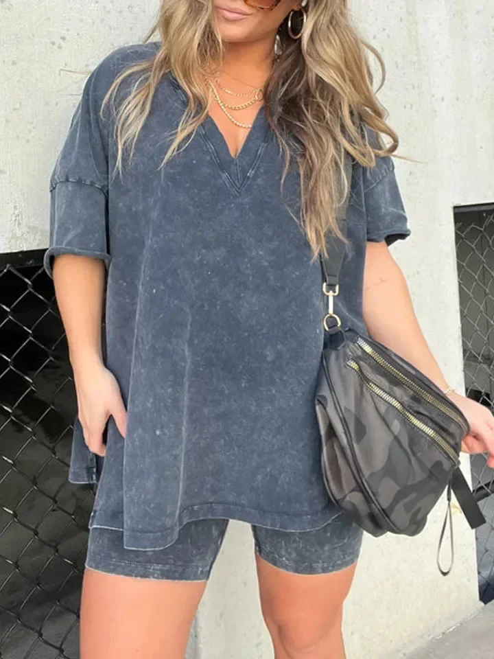 

Summer Women Suit Loose Oversize V-neck Top Shorts Pants 2 Piece Sets Female Fashion Streetwear Casual Sport Home Clothes Lady