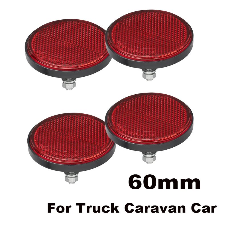 

4Pcs Red Reflector 60mm Round With Screw Backlight Side Light For Trailers Motorhomes Reflector Truck Caravan Car Accessories