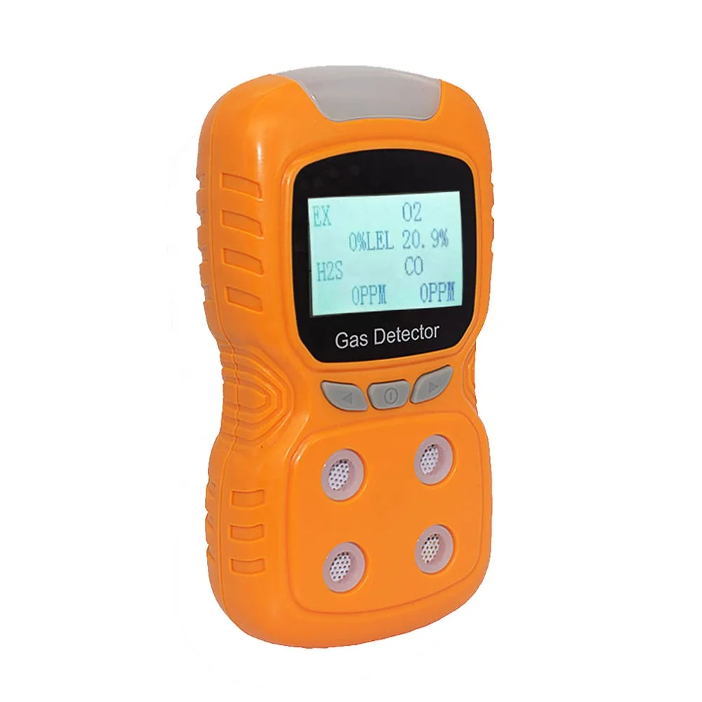 Portable 4 Gas Detector H2S CO O2 Rechargeable LCD Display Industrial Use IP65 Protection Gas Sniffer Alarm Sound Light Shock