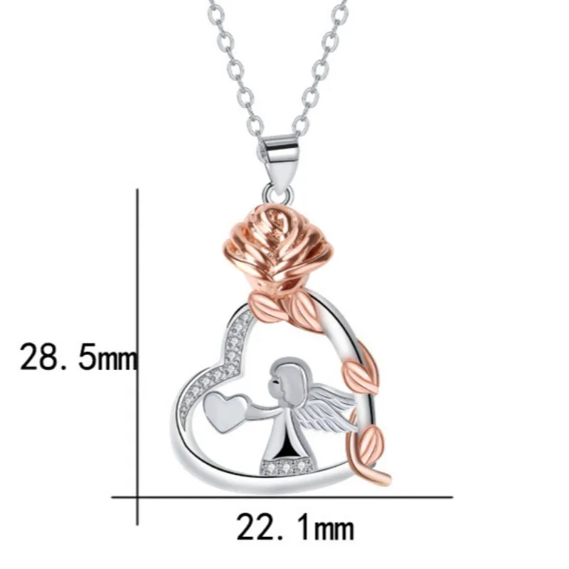 Angle Pendentif Collier pour Femmes Coeur Rose raq Colliers Cadeaux De Noël Cuivre JOChoker Haute Qualité Bijoux En Gros Knn-344