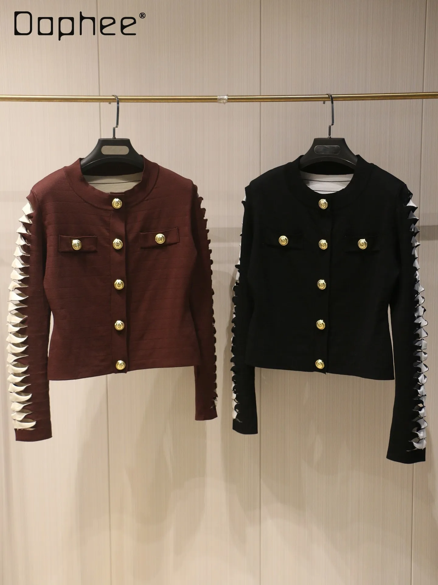 

French Elegant Socialite Knitted Cardigan Women Commuting Style Round Neck Hollow Out Short Metal Button Cardigan Spring New