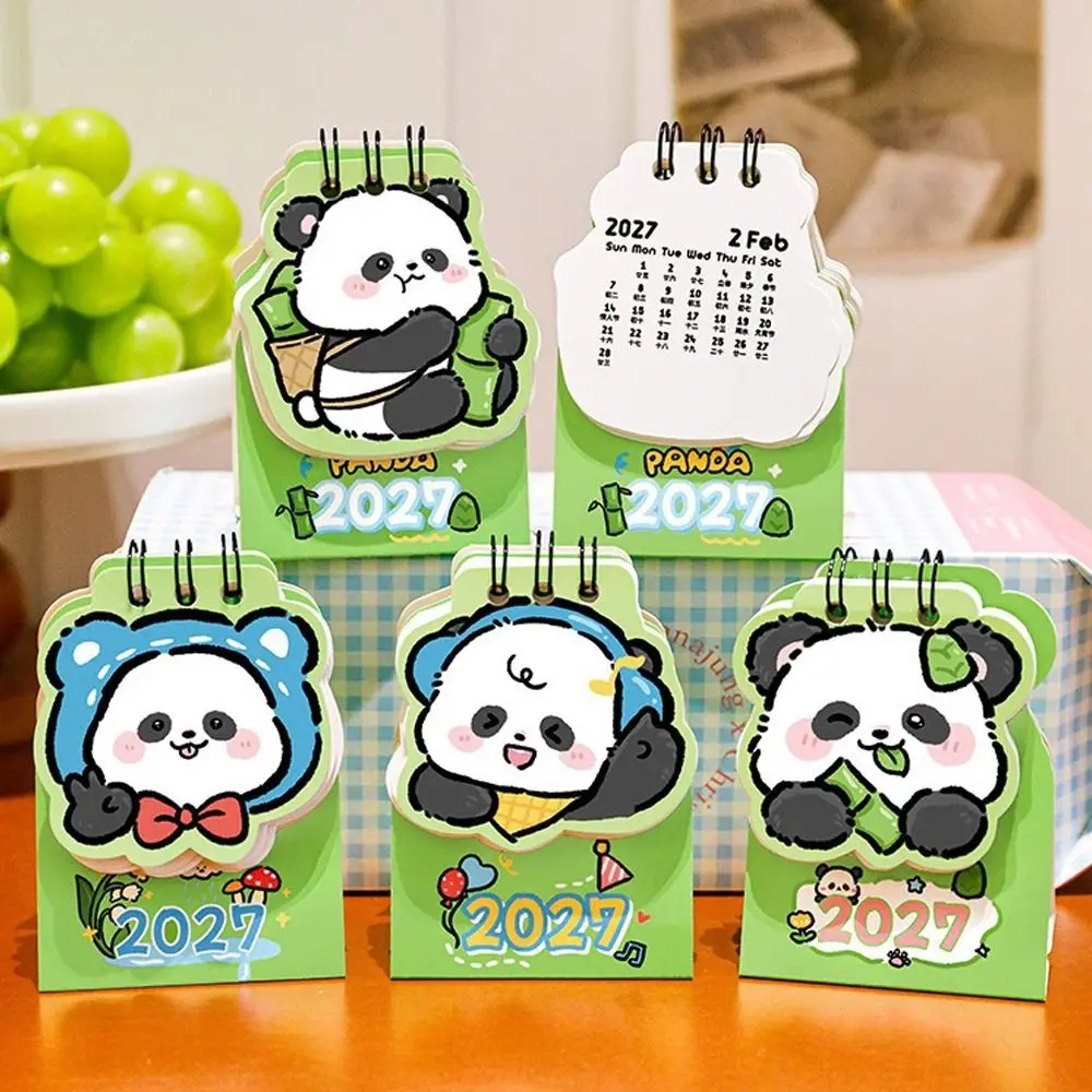 Cute Mini 2027 Desk Calendar Cartoon Double Coil Standing Flip Calendar Schedule Mark Spiral Desk Calendar for Home&Office