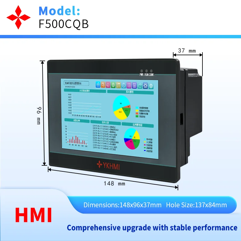 5 Inch HMI Touch Screen Panel F500CQB, Support RS485/RS232/RS422 for PLC Connection, DC24V Come with Cable for Packing Machine
