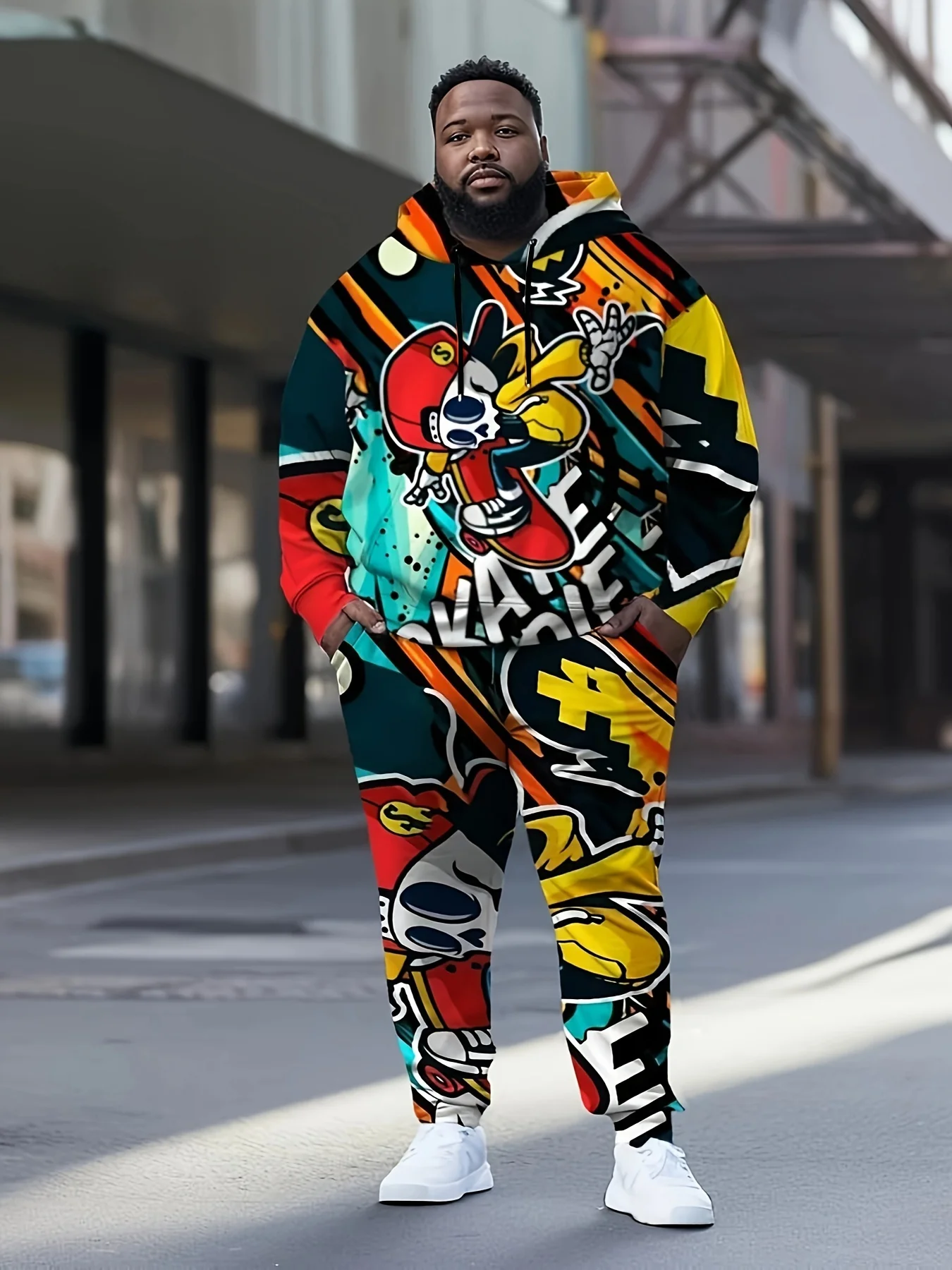 

2025 Hot Autumn and Winter Men's Casual Hoodie Set Fashionable Simple Color Matching Printing Sports Trend Comfortable Warm Suit