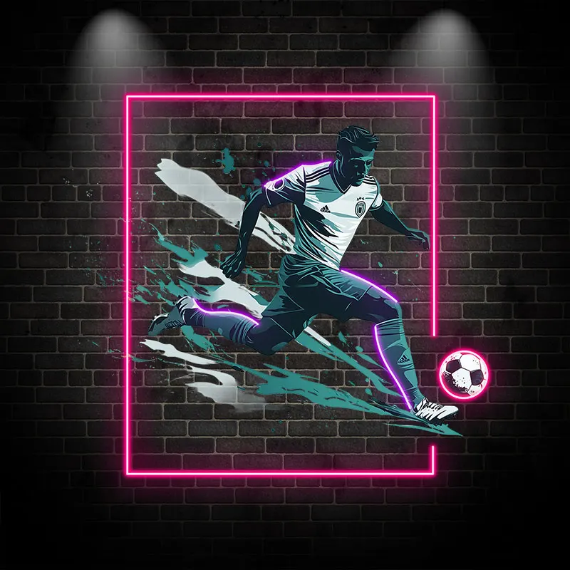 Soccer Player Neon LED Wall Light - Sports-Themed Decorative Light for Game Room, Bar and Bedroom - Perfect Gift for Soccer Fans