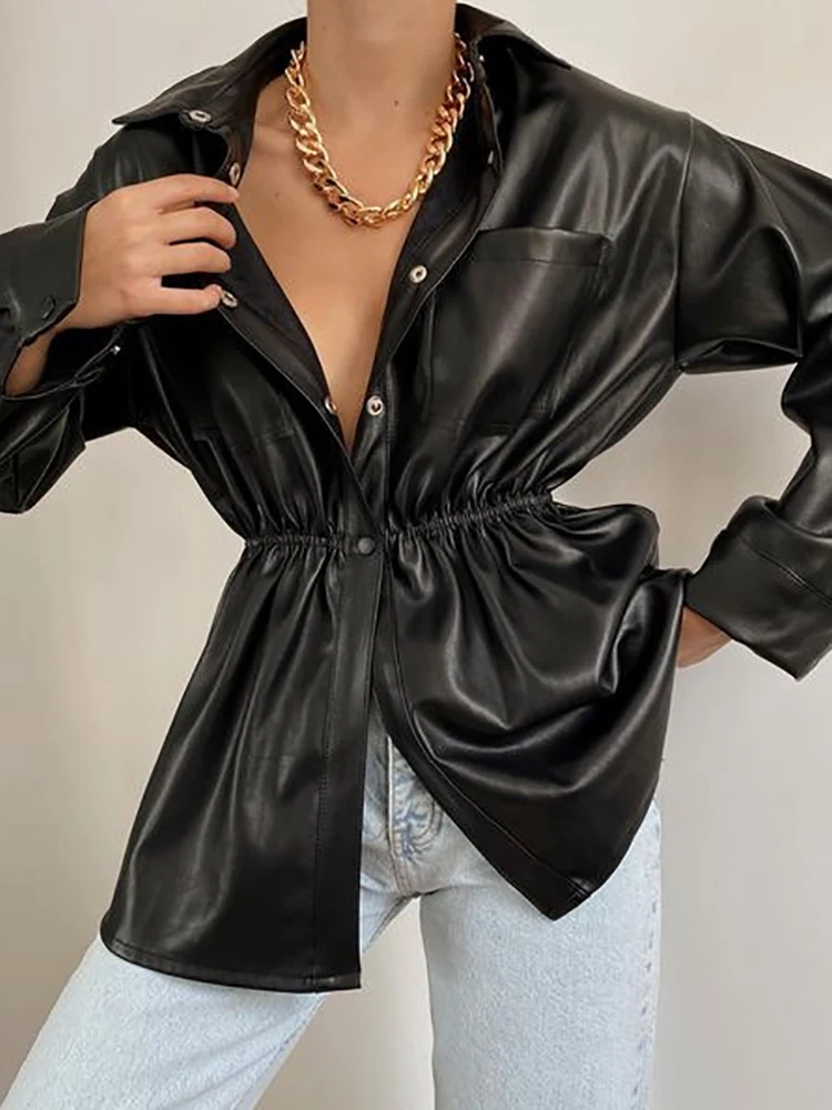 Veste à col rabattu à manches longues pour femmes, vêtements de détente, taille élastique, simple boutonnage, vêtements de vacances pour dames, nouveau streetwear