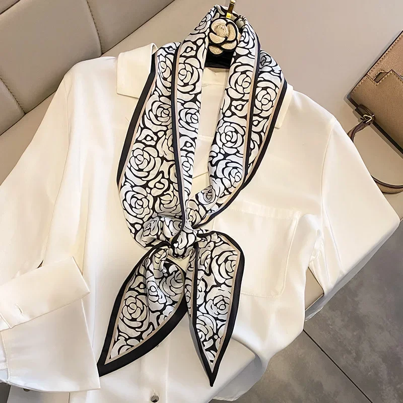 Luxury Long Silk Scarf Female Animal Horse Print Thin Narrow Scarf Bag Hair Band Ribbon Scarfs Women Neckerchief