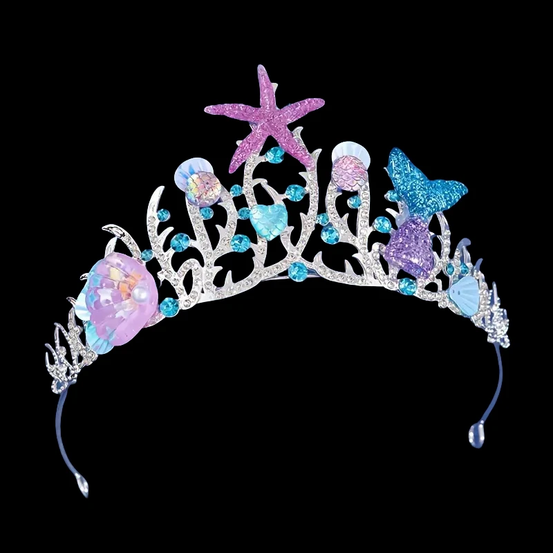 Crystal Shell Mermaid Sea Star Crown Tiara Headband For Women Party Rhinestone Bridal Wedding Hair Accessories Jewelry Crown