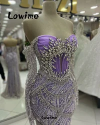 Crystal Purple Evening Dresses Long Sleeves Off Shoulder Mermaid Wedding Party Dress Arabic Aso Ebi Prom Gowns Abendkleider 2024