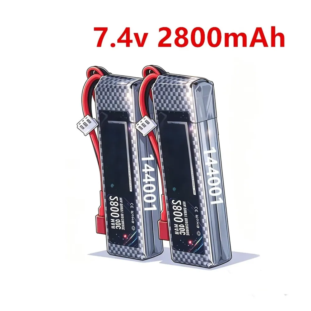 7.4V 2S 2800mAh Lipo Battery with T Plug for Wltoys 144001 RC toys Car Spare Parts 7.4V 124018 high capacity li-po battery