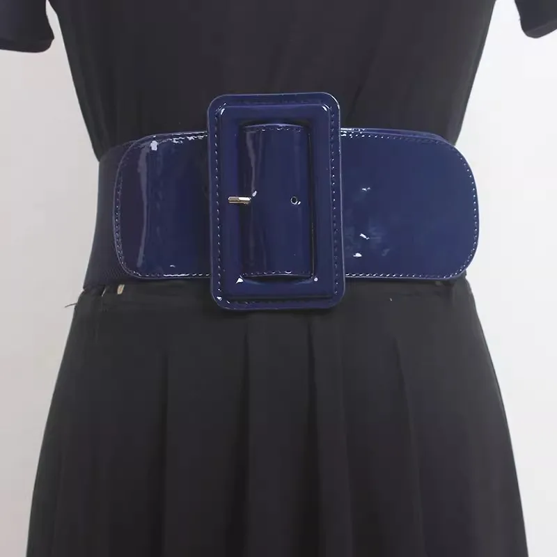 

Women's Runway Fashion Patent Leather Elastic Cummerbunds Female Dress Corsets Waistband Belts Decoration Wide Belt R2629