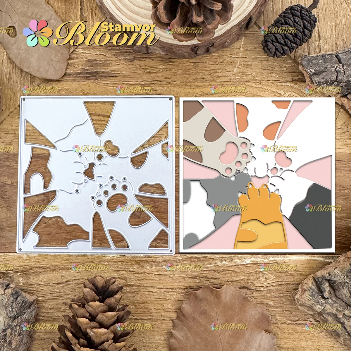 Original Lovely Cats Paws Square Frame Metal Cutting Dies Reusable Die Cuts For Scrapbook Card Making DIY Craft Decor