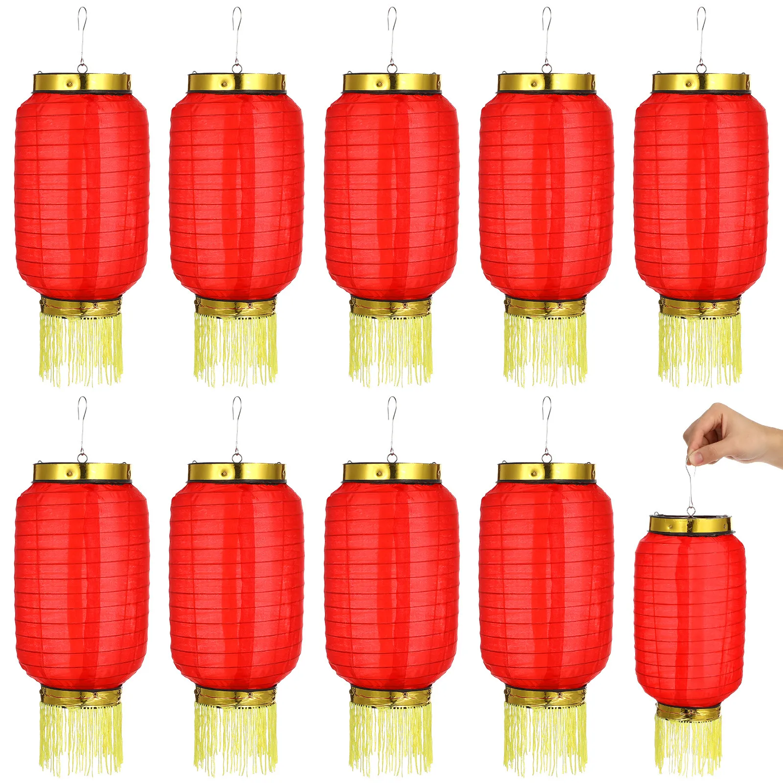 10Pcs Waterproof Folding Lanterns Japanese Style Silk Cloth Oval Hanging Lanterns Red 6 Inches for Weddings Parties Home