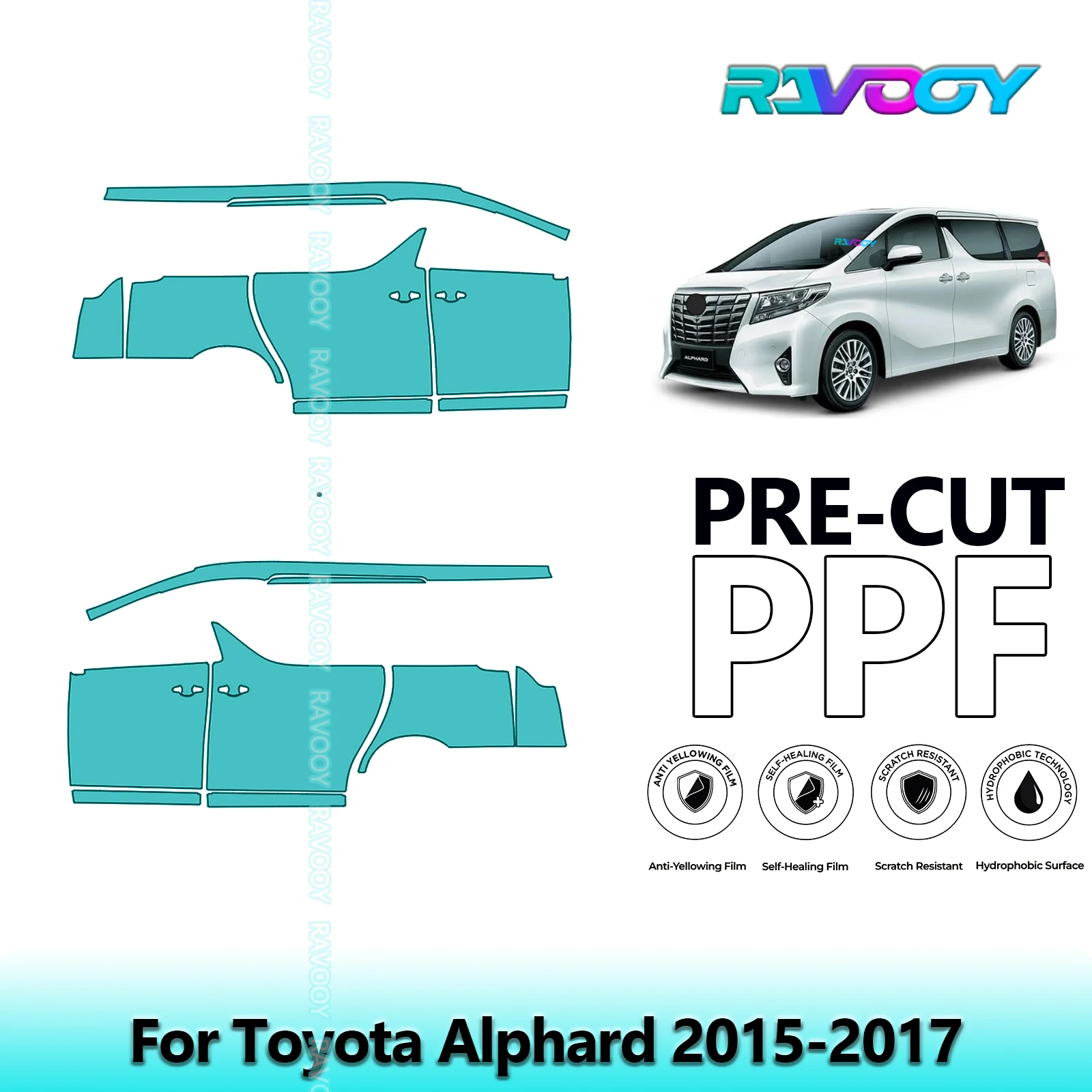 

For Toyota Alphard 2015-2017 8.5mil Clear Matte Pre-Cut PPF Door & A/B Pillar Kit TPU Paint Protection Film Set