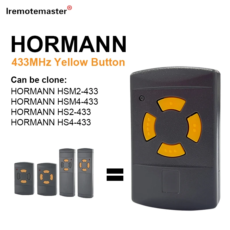 Clone HORMANN HSM2 HS2 HS4 HSM4 Yellow Button Remote Control 433.92MHz Fixed Code Electric Door Controller Transmitter