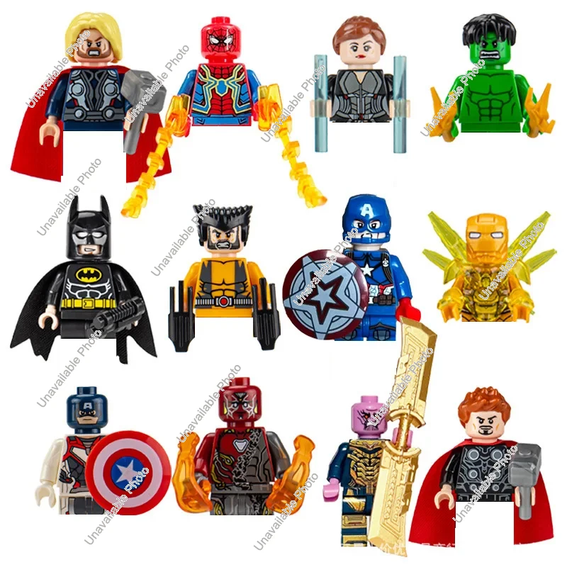 Juego de 8 piezas de Marvel de los superhéroes Iron Man, Spider-Man, personaje de anime Hulk, mini bloques de construcción ensamblables, juguetes para niños de partículas pequeñas