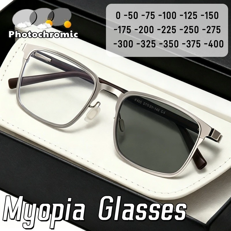 

Square Full-frame TR90 Business Photochromic Myopia Glasses Women Men Lightweight Elegant Anti-Blue Light Eyewear 0-50-75-100