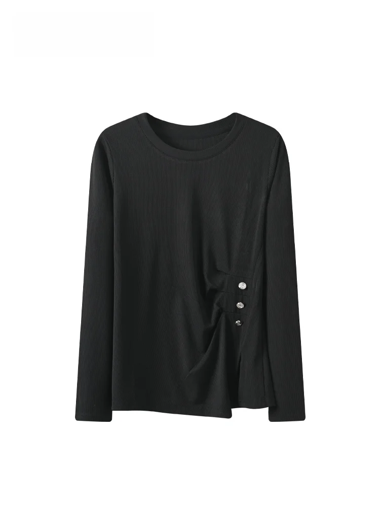 

plus Size round Ne Long Sve T-irt Women's Autumn Winter New Sle Faionable Asymmetrical Lady's Casual Polyester Fiber