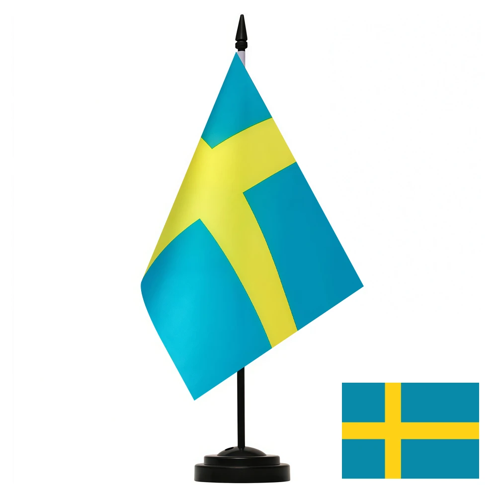 CYPOMELO office desk flag Sweden flag  14x21cm Sweden desktop small decoration flag including flagpole