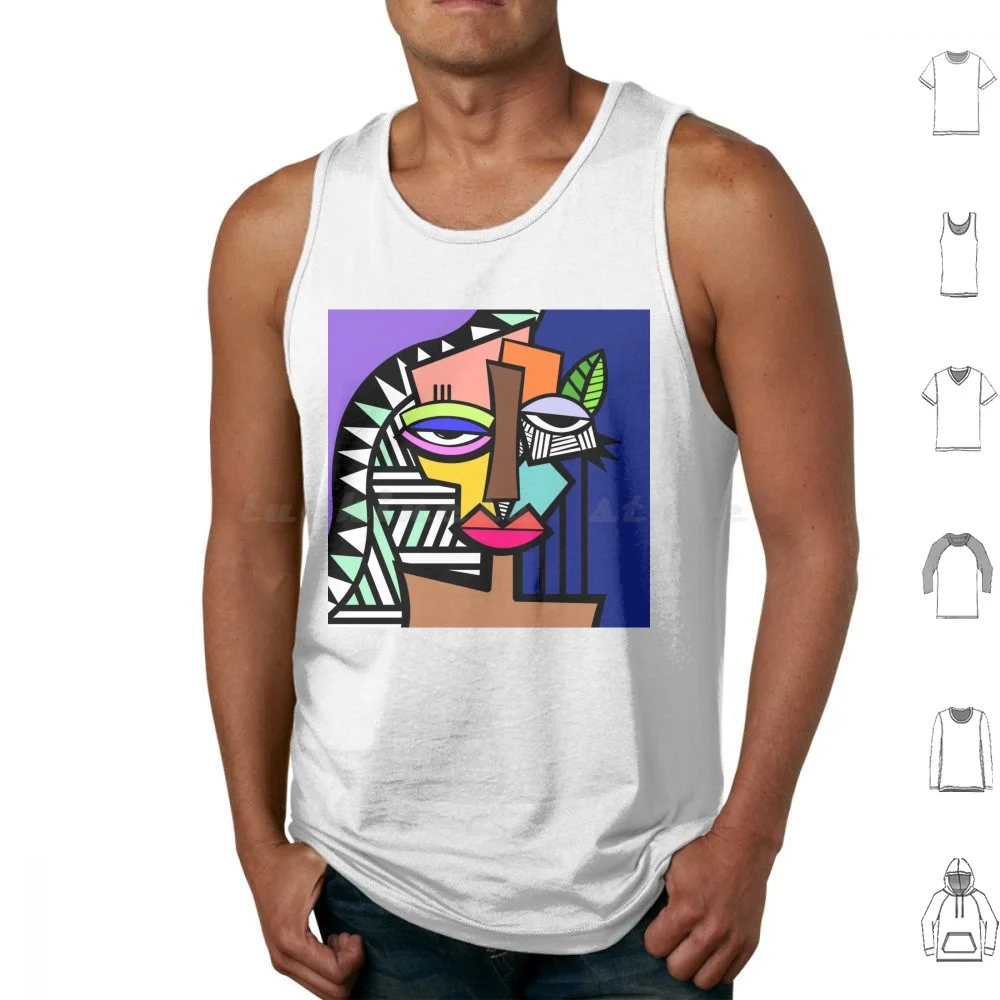 African Pop Art Cubism Tank Tops Print Cotton African Tribal Pop Art Cubism Surrealism Abstract Face Portrait Women Men