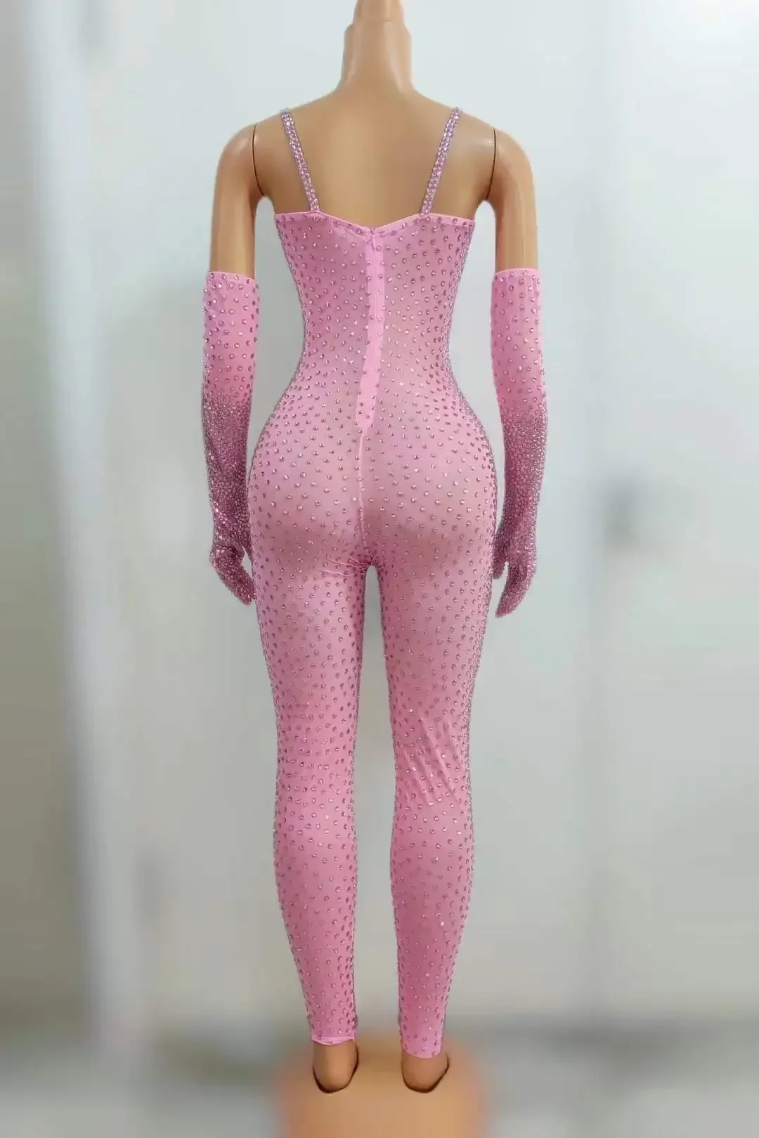 Sling Full Rhinestone Jumpsuits With Gloves For Women Luxury Bodysuits Singer Dancer Charming Glitter Stage Wear Photography