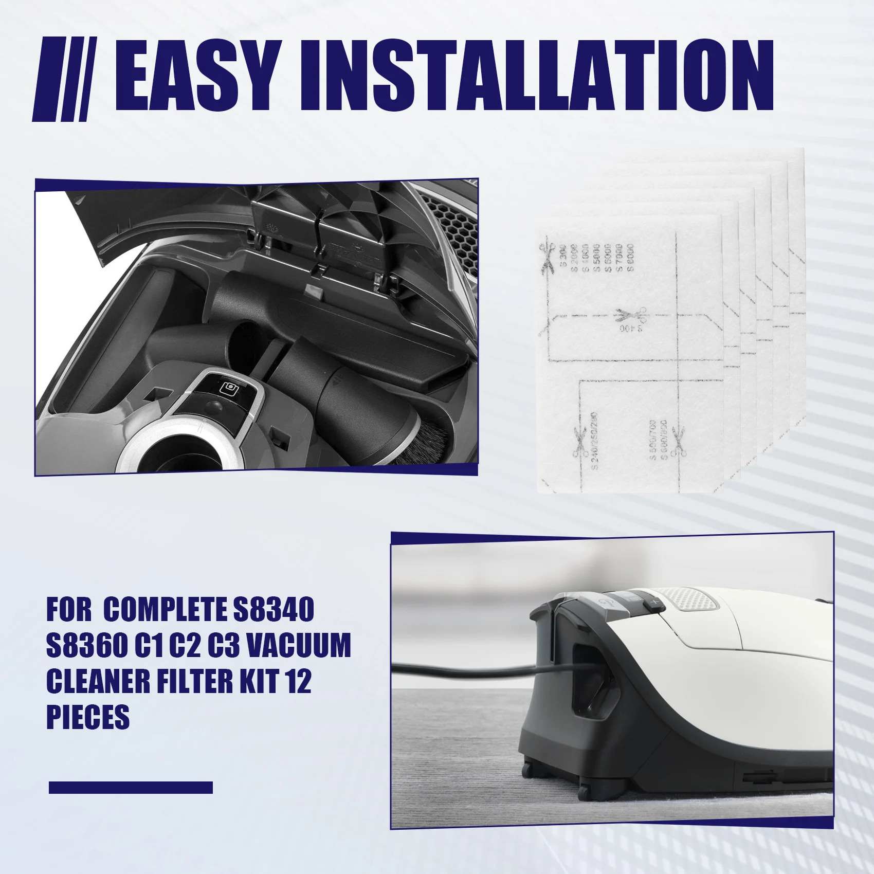 A23T Vacuum Cleaner Filters for Complete S8340 S8360 C1 C2 C3, 12Pcs Exhaust Filter Replacement Parts Kit, Hepa Filter for