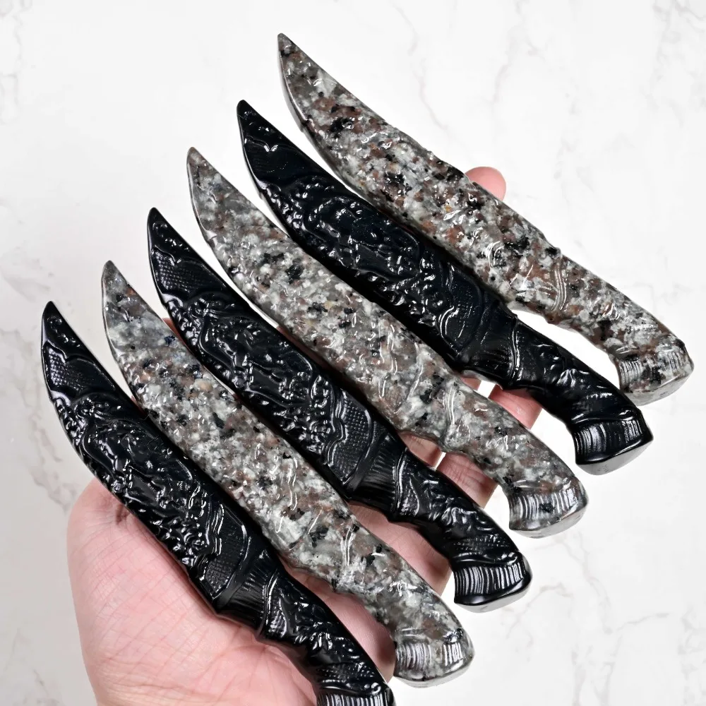 1PC Obsidian/ Yooperlite Knife Carving, Home Decoration, Gemstone Jewelry, Stone Engraving, Birthday Gift - Loose Gemstones