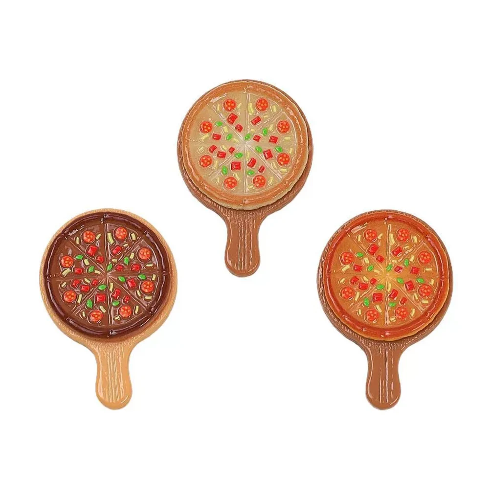 5PCS Shiny 32x48mm Pizza Plate Miniature Flat Back Resin Cabochons For Hairpin Scrapbooking DIY Home Decor Craft Accessories