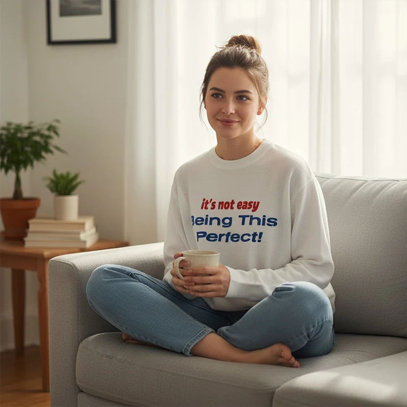 Y2k Letter Pattern Print Knitted Sweater Women's Casual Round Neck Short Pullover 2025 Female Daily Street Sweaters Autumn