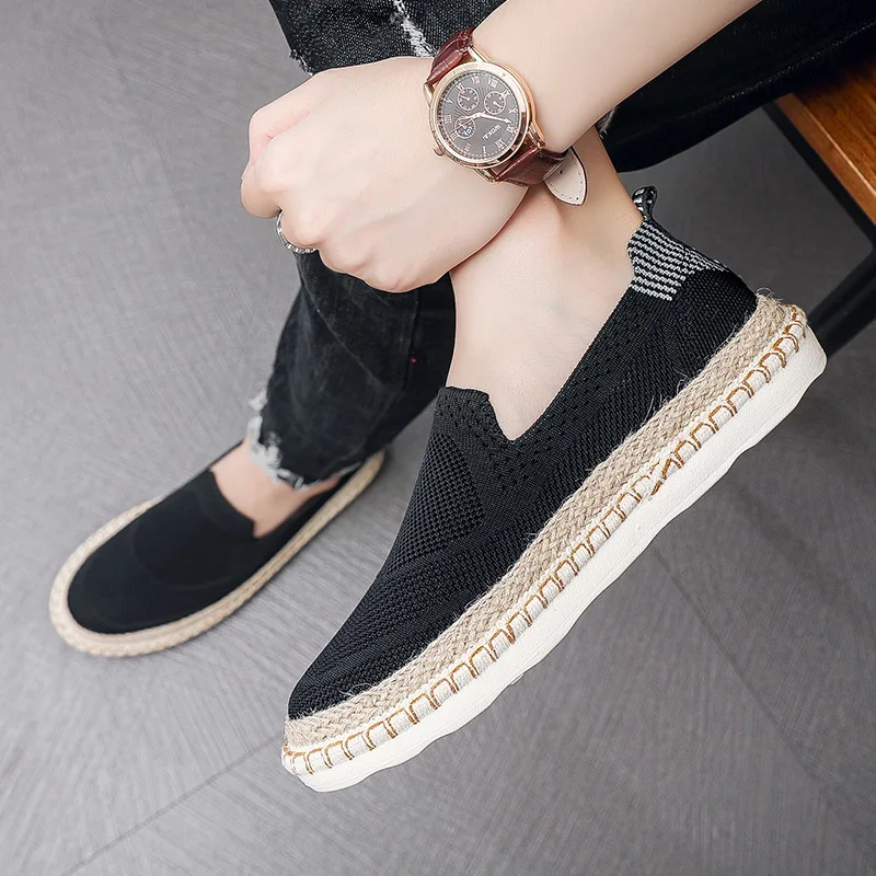 Spring Summer New Shoes for Men Breathable Knit Casual Shoes Fashion Slip-on Loafers Cool Flat Fisherman Shoes