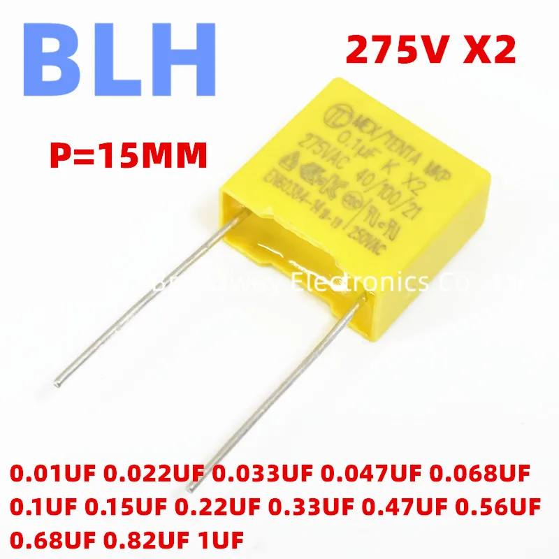 10PCS Safety capacitor X2 15MM 275VAC 275V P15 0.1UF 104K 0.15UF 154K 0.22UF 224K 0.33UF 334K 0.47UF 474K Polypropylene film