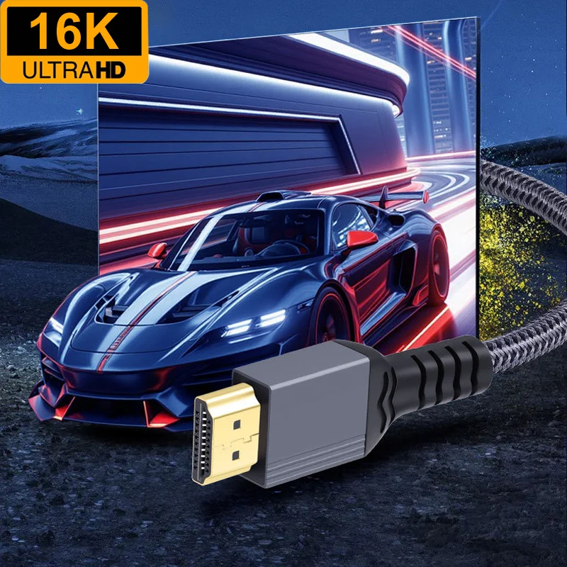 0.5M/1M/2M Braided Gold Plated HDMI 2.2 16K@144hz 8k60Hz High Speed 96Gbps QFT UHD HDR EARC Cable For HDTV Laptop TV PS5 Gaming