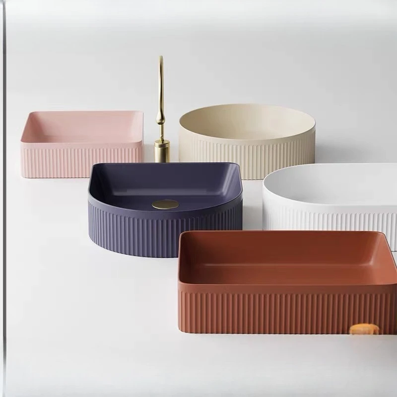 

Colored Stripes Round Square Platform Basin Ceramic Hotel Engineering Homestay Art Basin Washbasin
