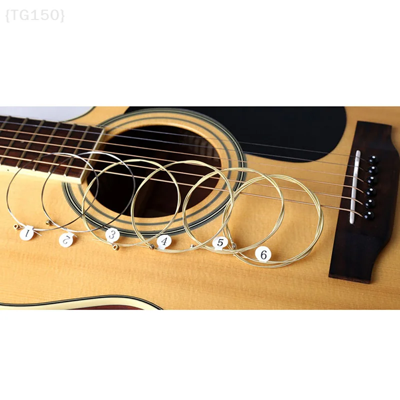 【N】6개 니켈 도금 강철 어쿠스틱 기타 줄 |   우드 기타 및 악기 연습 세트 {QTG329}