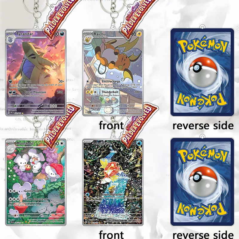 Pendentif carte PTCG Tyranitar Maushold Paldea Evolved Magikarp, porte-clés en acrylique, accessoire de sac à dos, décoration DIY Kawaii, cadeau d'anniversaire