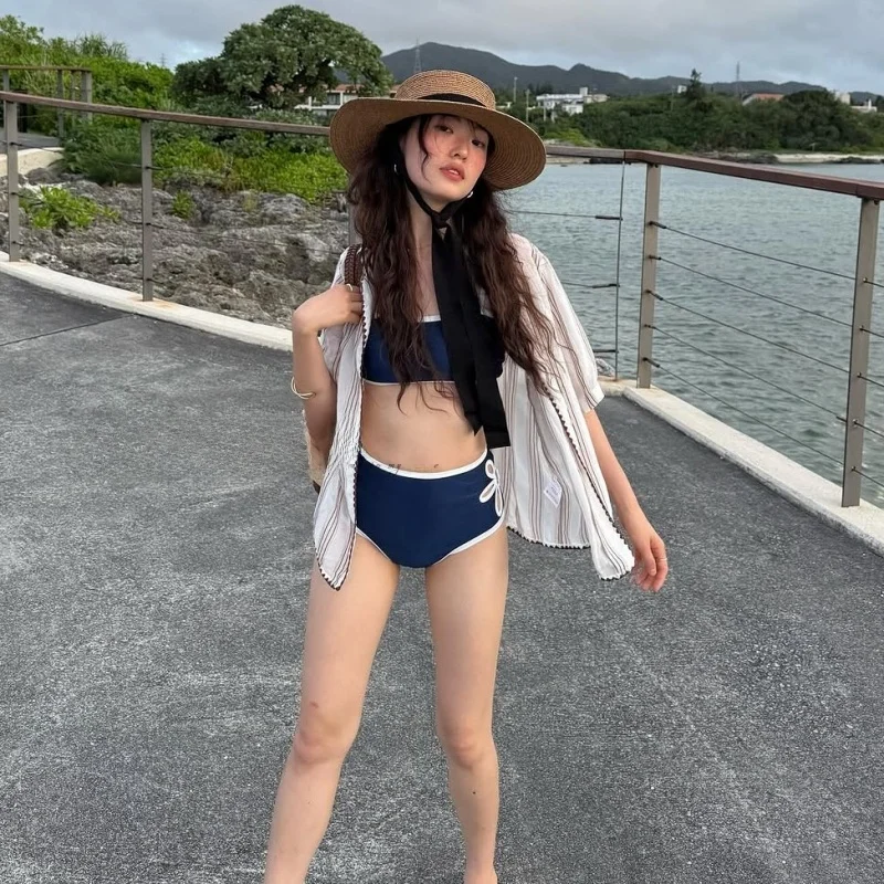 

Ретро-бикини с высокой талией и вырезами, сексуальный купальник для островного отдыха, женский бикини с чашечками для груди