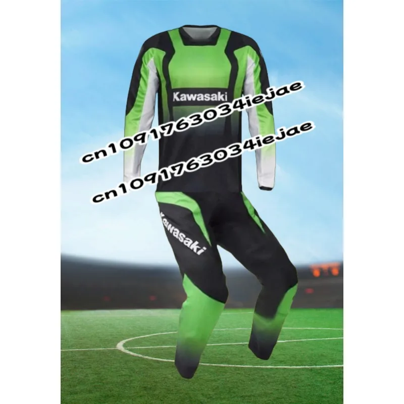 

2025 Motocross Kids Kawasaki Jersey and Pants for Kids Set The Motocross Endurance Gear Combination Off-road Youth Racing Suit