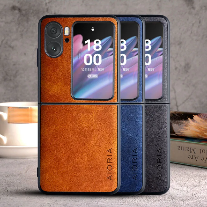 phone Case for OPPO Find N2 Flip coque Luxury Vintage leather Skin covers funda for oppo find n2 flip case capa