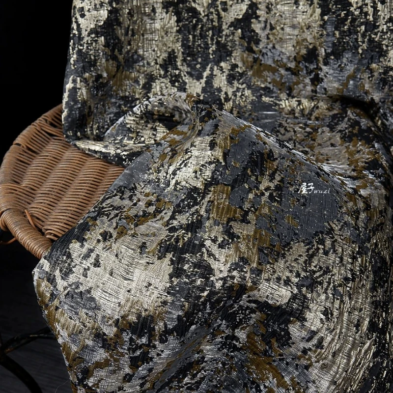 Jacquard Fabric Granite Texture Grey Gold Irregular Relief Embossed Double Face Vintage Structured Suiting Designer DIY Sewing