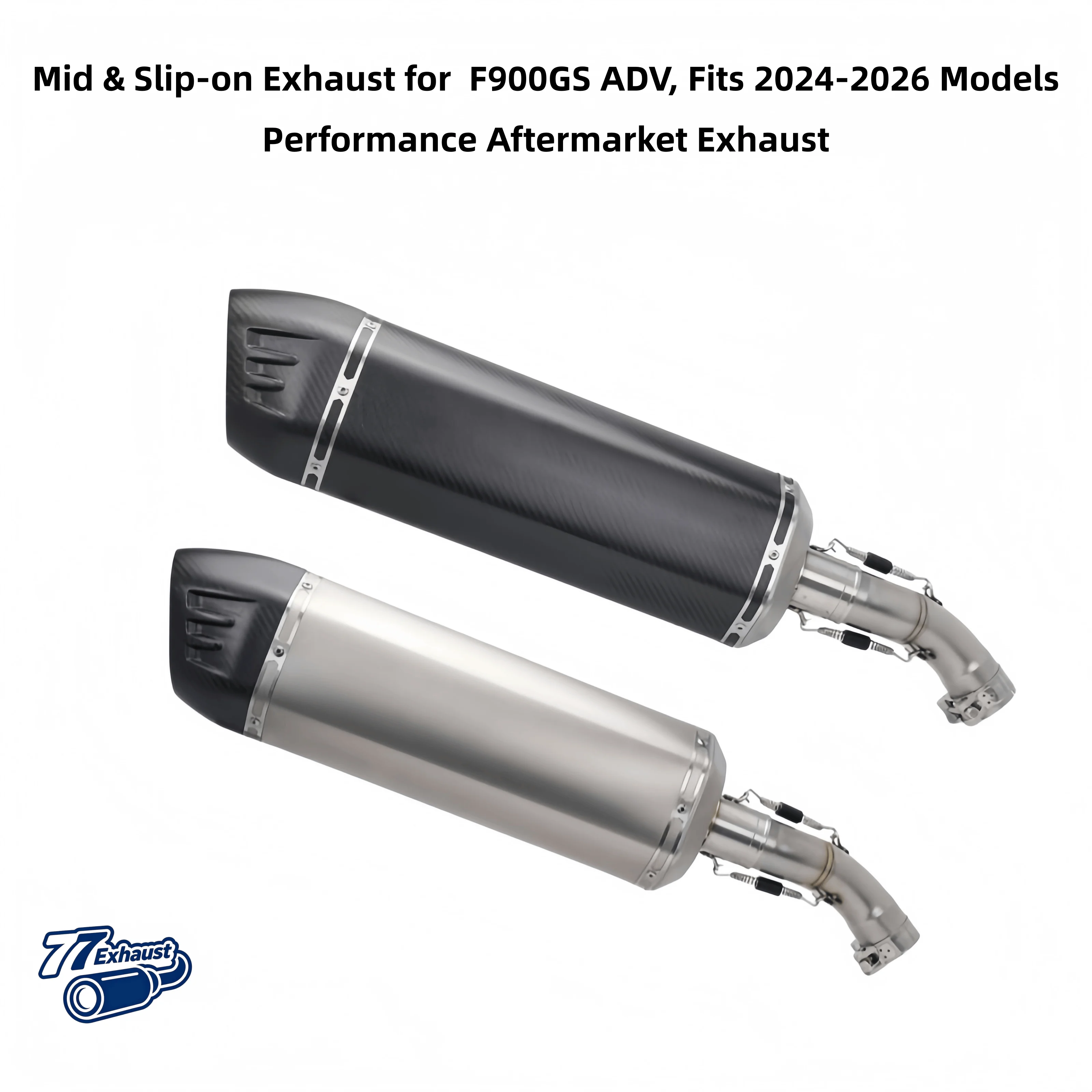 Mid & Slip-on Exhaust Fits BMW F900GS ADV 2024-2026, Carbon Fiber Tip, Direct Bolt-On No Modification