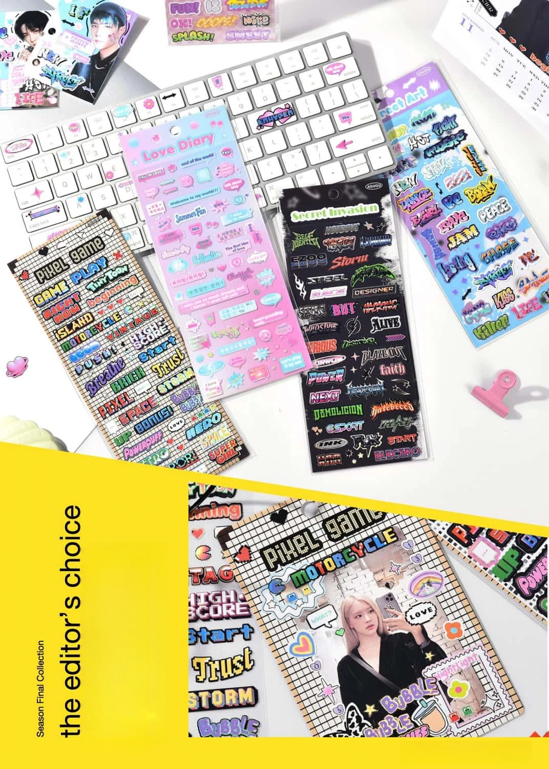 Korean Style Sticker Set For Kpop Photocards, Journaling & Toploader Deco - Premium Quality - Cute Ribbon Star Dialog Box & More