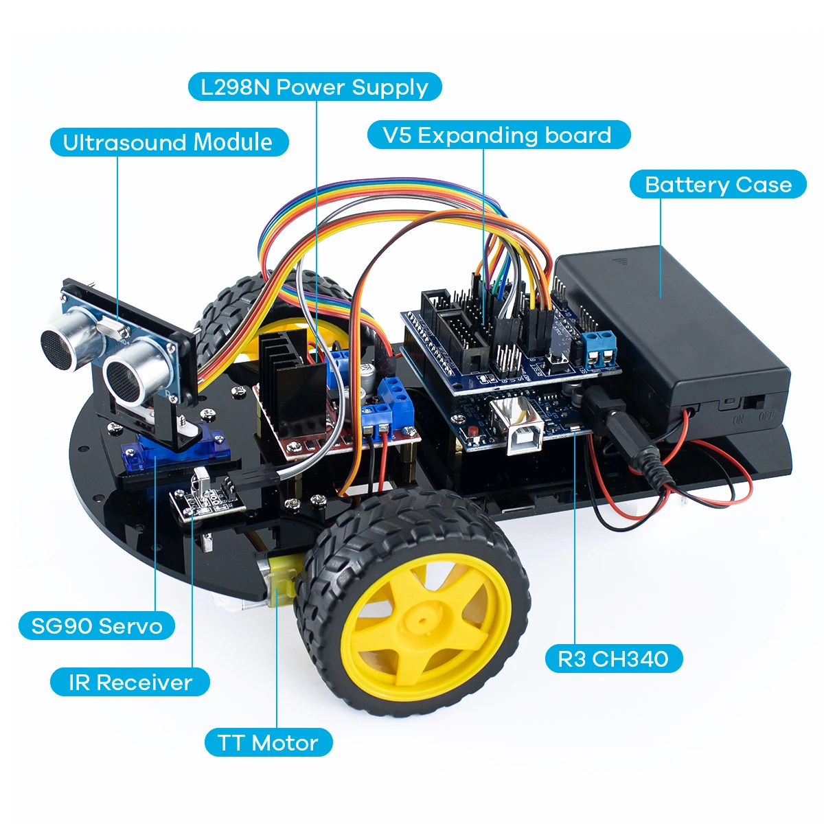 Kit De Coche Robot Inteligente 2WD Con Sensor Ultrasónico Y Control Remoto Por IR – Ideal Para Aprender Robótica Y Electrónica