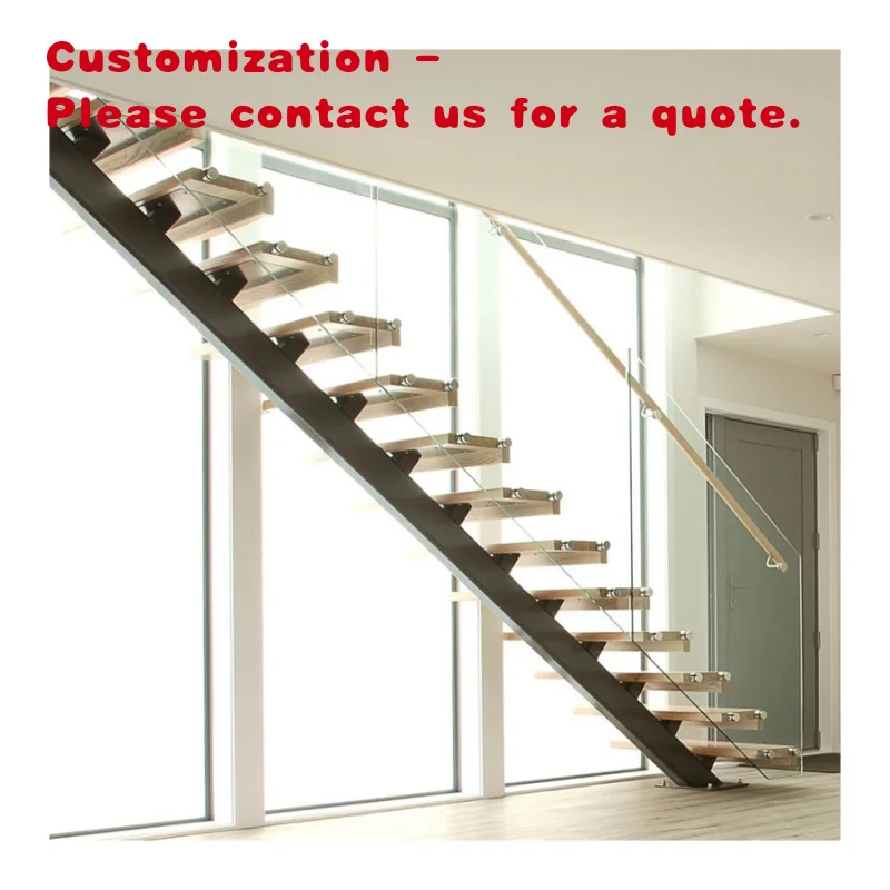 custom.Stainless Steel Beam Staircase Marble Glass Solid Wooden Steps Streads System LED Interior House Mono Straight Floating S