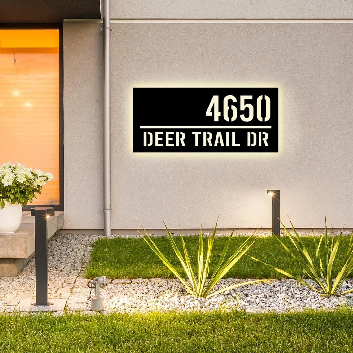 Modern Backlit Address Plaque Custom Illuminated House Number Sign Lighted Street Address Sign Palm Tree Style Door Number Sign