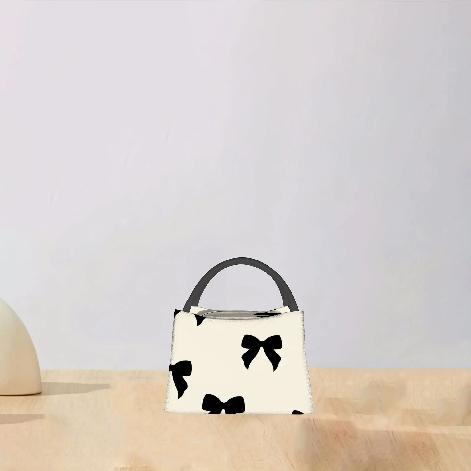 1pc a Thermal Bag Featuring Black Bows on a Cream Background This Insulated Bag Is Not Intended for Food