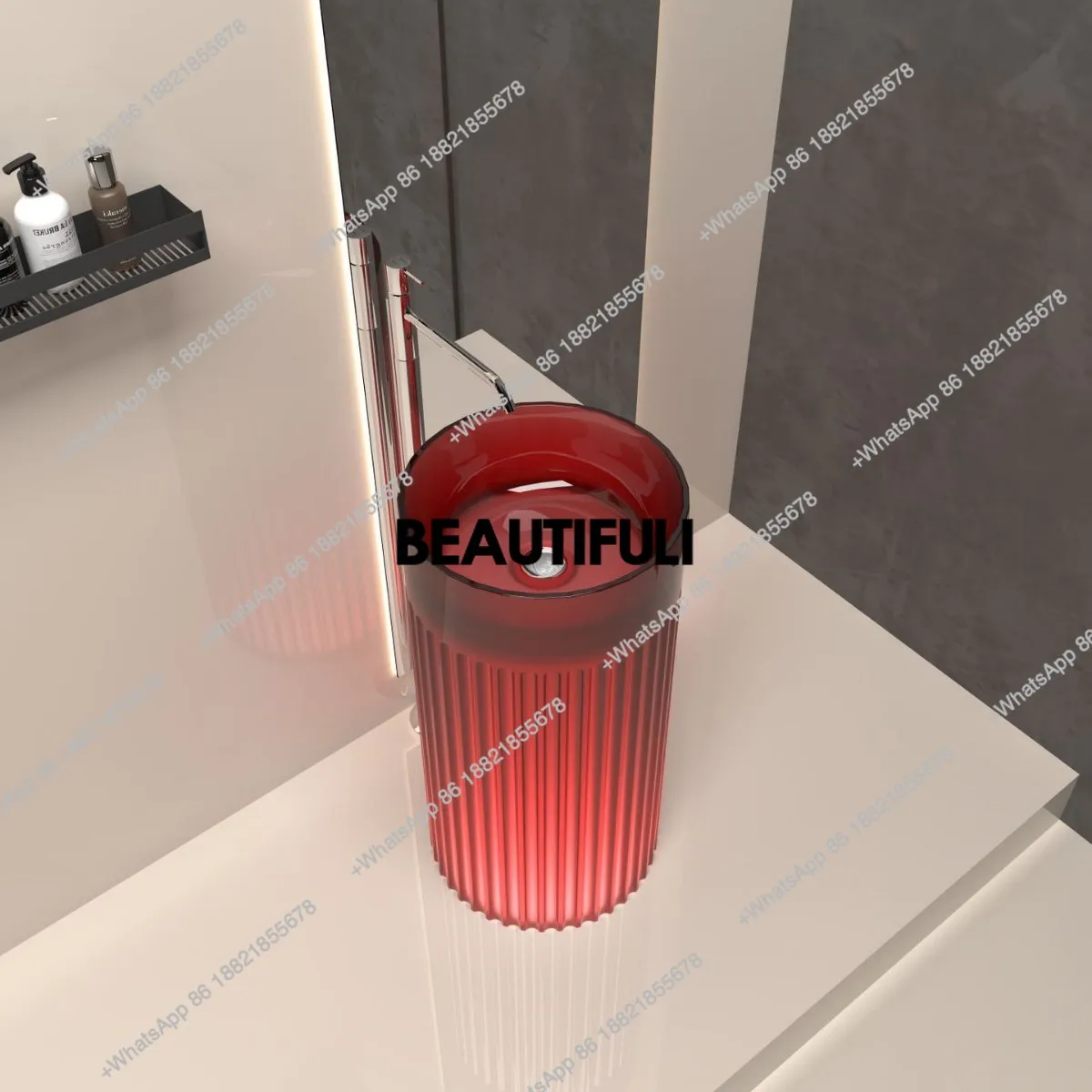 Light luxury transparent resin column basin, floor standing washbasin artistic washbasin, for homestay, hotel, bathroom